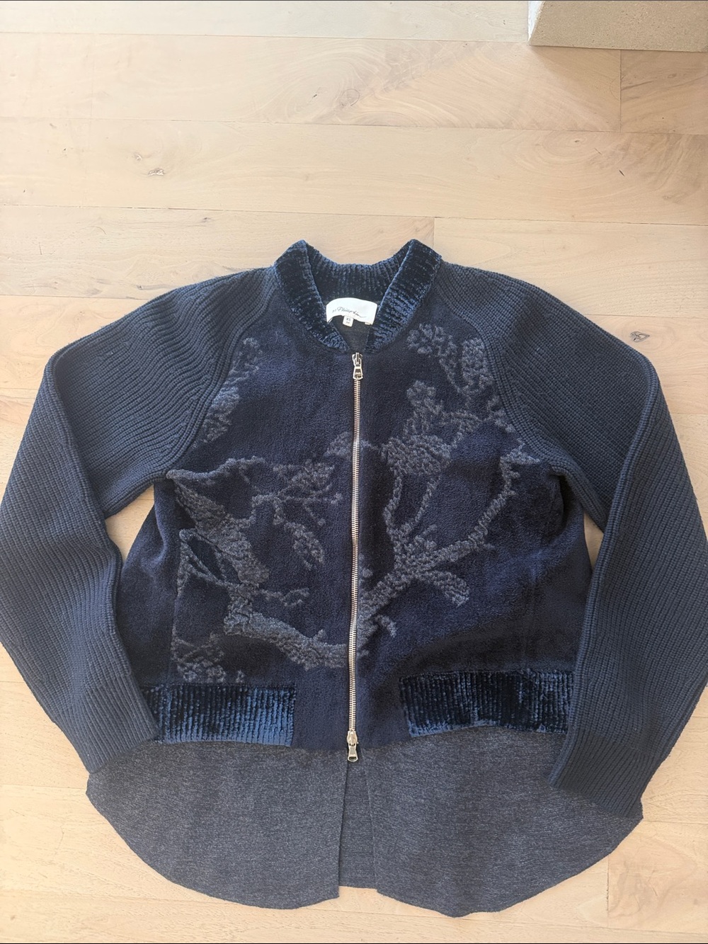 3.1 Phillip Lim Navy Mixed-Media Bomber Jacket